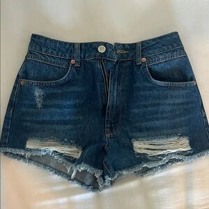 Kittenish Dark Blue Distressed Jean Shorts